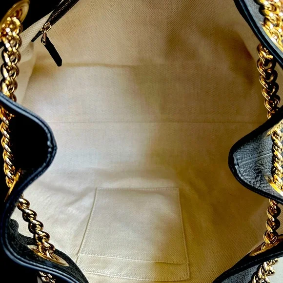 Gucci Soho Medium Black Double Leather Chain Shoulder Bag Tote - Picture 3 of 6